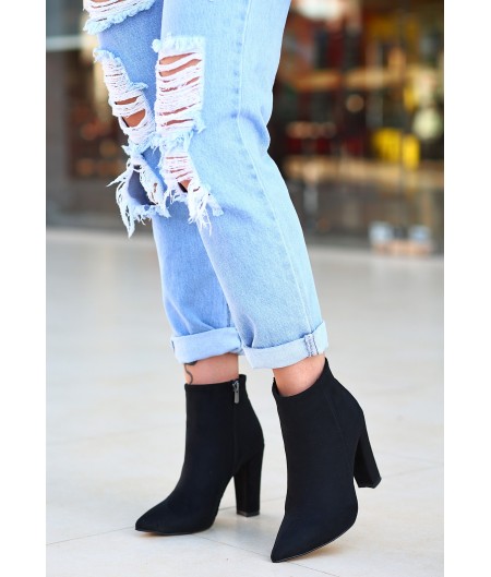 Loora Siyah Süet Topuklu Bot Loora Siyah Süet Topuklu Bot