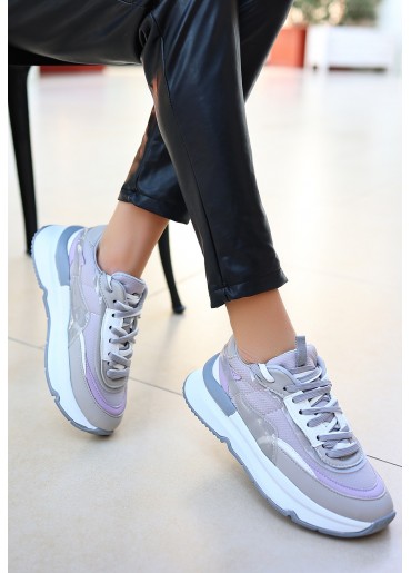 Aleh Gri Cilt Bağcıklı Spor Ayakkabı