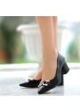 Zeta Siyah Cilt Topuklu Ayakkabı