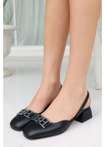 Anjila Siyah Cilt Topuklu Ayakkabı