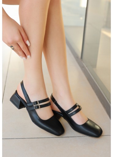 Kooly Siyah Cilt Topuklu Ayakkabı
