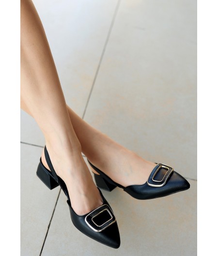 Fiore Siyah Cilt Topuklu Ayakkabı