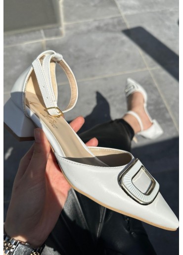 Vama Beyaz Cilt Topuklu Ayakkabı