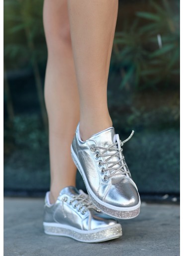 Vasie Gümüş Cilt Bağcıklı Spor Ayakkabı