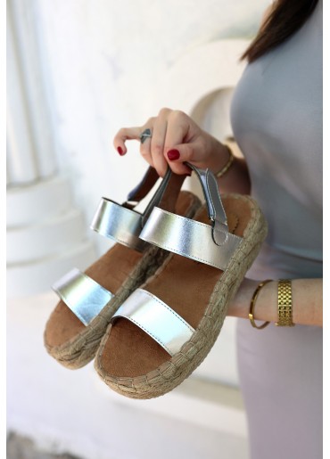 Wery Gümüş Cilt Cırt Cırtlı Sandalet