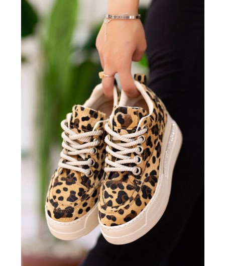 Lulu Leopar Süet Bağcıklı Spor Ayakkabı