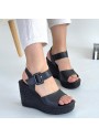 Wowo Siyah Cilt Dolgu Topuk Sandalet