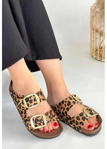 Tanta Leopar Süet Tokalı Terlik