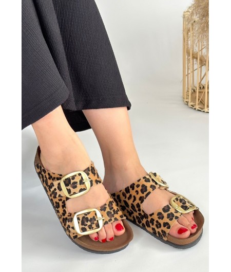 Tanta Leopar Süet Tokalı Terlik
