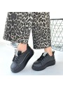 Leope Siyah Cilt Bağcıklı Spor Ayakkabı