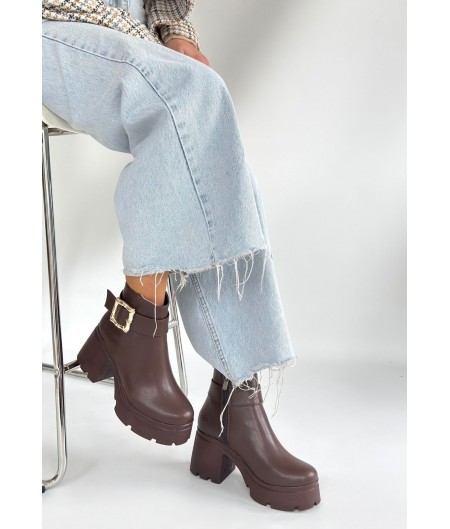 Pinma Kahverengi Cilt Topuklu Bot