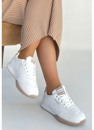 Tawen Beyaz Cilt Bağcıklı Spor Ayakkabı