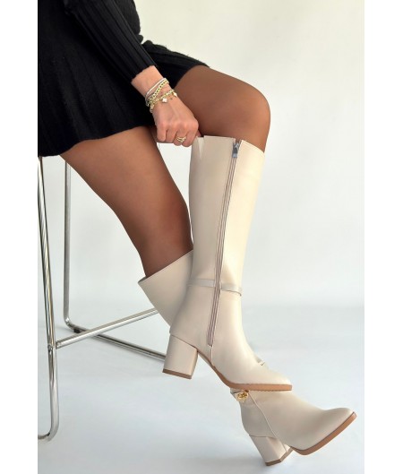 Jeoli Bej Cilt Topuklu Çizme Jeoli Bej Cilt Topuklu Çizme