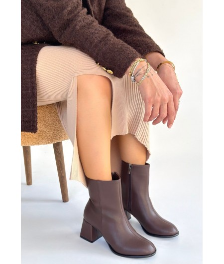 Tendy Kahverengi Cilt Topuklu Bot