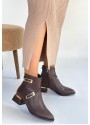 İnay Kahverengi Cilt Topuklu Bot
