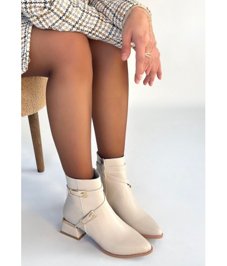 İnay Bej Cilt Topuklu Bot İnay Bej Cilt Topuklu Bot