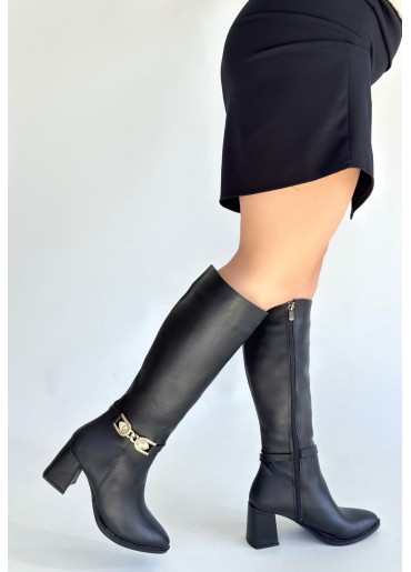 Mooni Siyah Cilt Topuklu Çizme