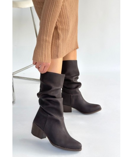 Yior Kahverengi Nubuk Topuklu Bot