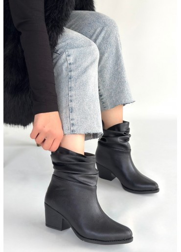 Lukana Siyah Cilt Topuklu Körüklü Bot