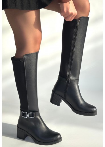 Emrat Siyah Cilt Topuklu Çizme