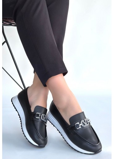 Otra Siyah Cilt Babet Ayakkabı