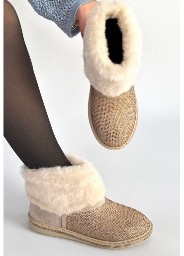 Linka Bej Süet Boncuk İşlemeli Bot