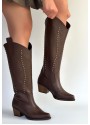 Meof Acı Kahve Cilt Topuklu Çizme