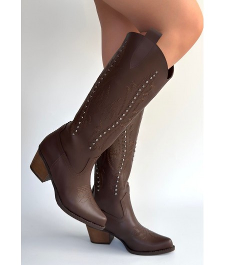 Meof Acı Kahve Cilt Topuklu Çizme