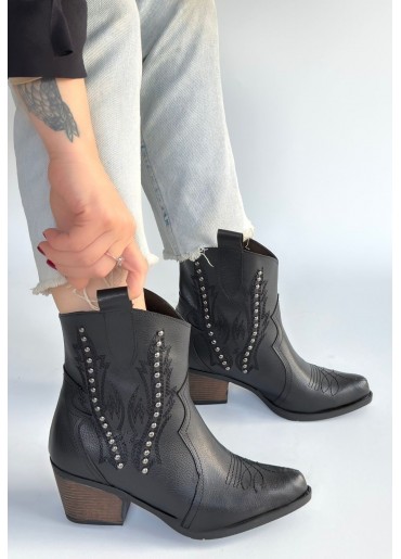 Matin Siyah Cilt Topuklu Bot