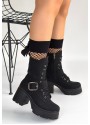 Linma Siyah Nubuk Bağcıklı Topuklu Bot