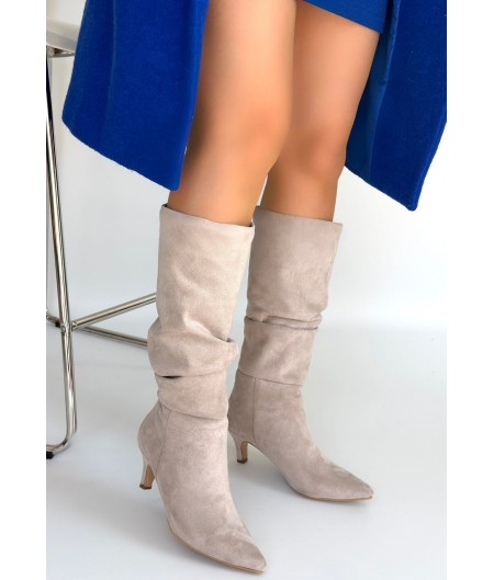 İwon Bej Süet Körüklü Çizme