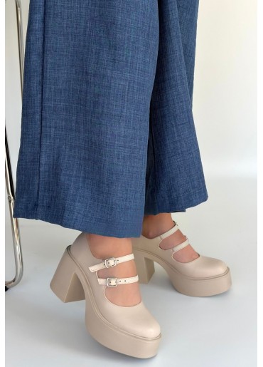 Jarlo Bej Cilt Dolgu Topuk Ayakkabı