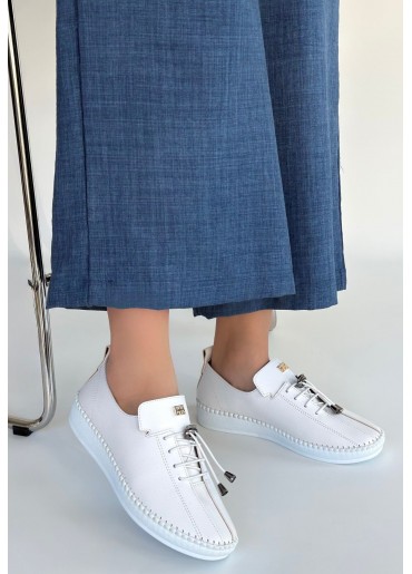 Warte Beyaz Deri Bağcıklı Spor Ayakkabı