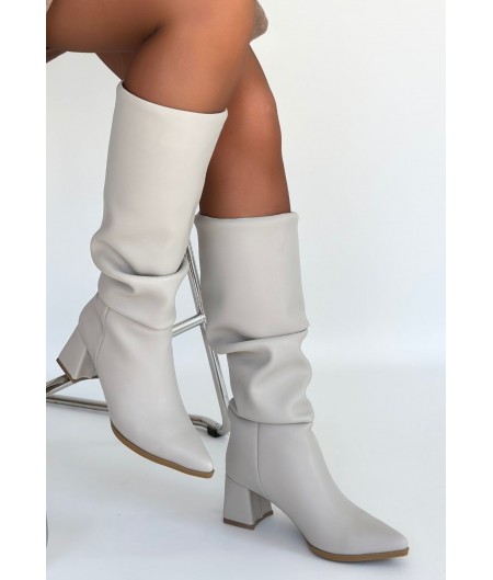 Pitay Bej Cilt Topuklu Çizme