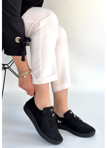 Warte Siyah Süet Bağcıklı Spor Ayakkabı