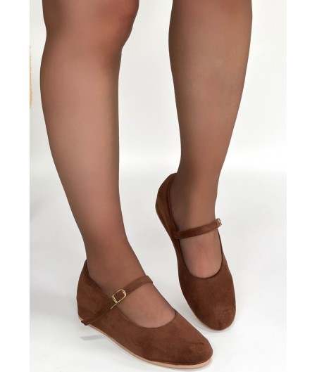 Lossa Taba Süet Kemerli Babet Ayakkabı