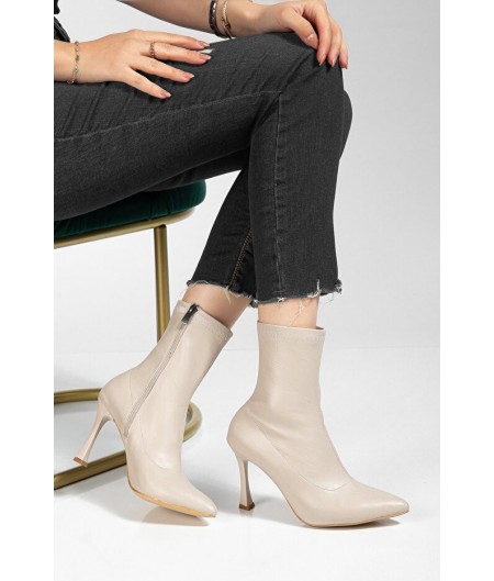 Orjen Bej Cilt Streç Topuklu Bot