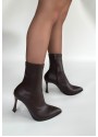 Orjen Kahverengi Cilt Streç Topuklu Bot