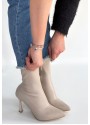 Orjen Bej Cilt Streç Topuklu Bot