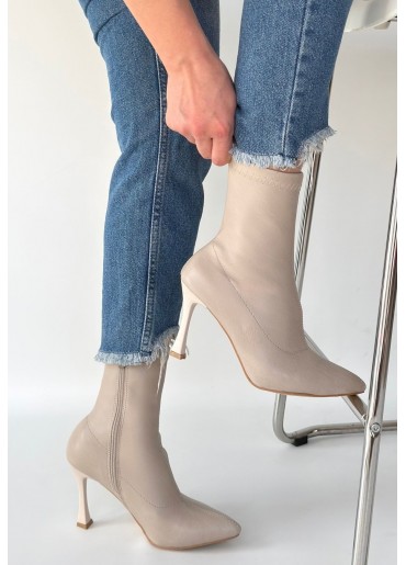 Orjen Bej Cilt Streç Topuklu Bot