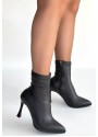 Orjen Siyah Cilt Streç Topuklu Bot