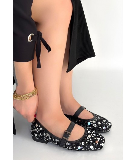 Zaty Siyah Süet Gümüş Pullu Babet Ayakkabı Zaty Siyah Süet Gümüş Pullu Babet Ayakkabı