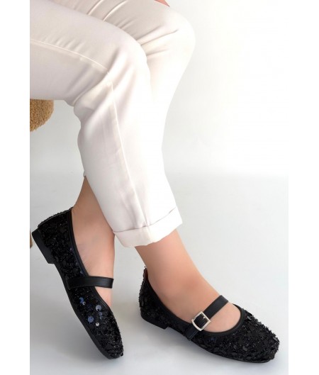 Zaty Siyah Süet Siyah Pullu Babet Ayakkabı Zaty Siyah Süet Siyah Pullu Babet Ayakkabı