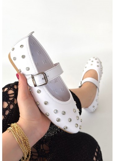 Ritta Beyaz Cilt Kemerli Babet Ayakkabı