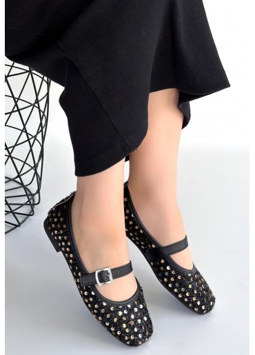 Moden Siyah Süet Babet Ayakkabı