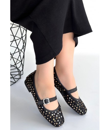 Moden Siyah Süet Babet Ayakkabı