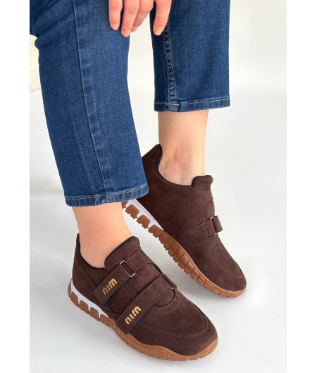 Tunga Kahverengi Süet Cırt Cırtlı Spor Ayakkabı