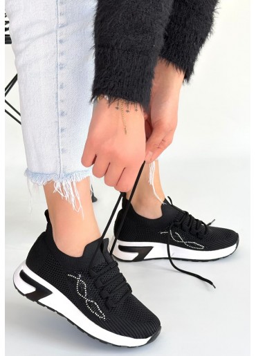 Belan Siyah Triko Bağcıklı Spor Ayakkabı