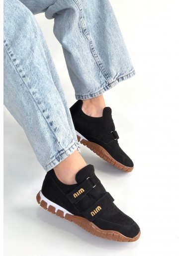 Tunga Siyah Süet Cırt Cırtlı Spor Ayakkabı