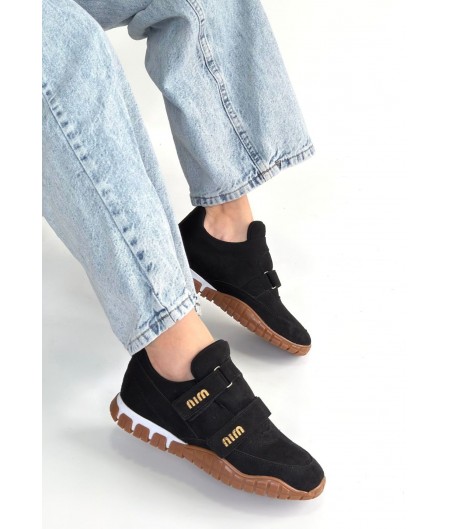 Tunga Siyah Süet Cırt Cırtlı Spor Ayakkabı